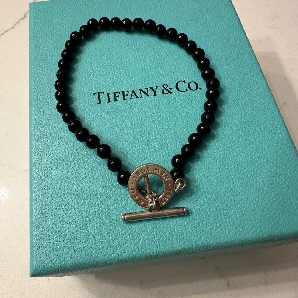 Tiffany & Co. Black Beaded Onyx Bracelet with Silver Toggle